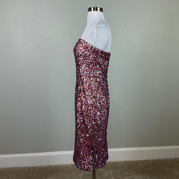 Sequin Strapless Midi Sheath Cocktail Dress Pink Size 6 Laundry by Shelli Segal - Picture 5 of 14